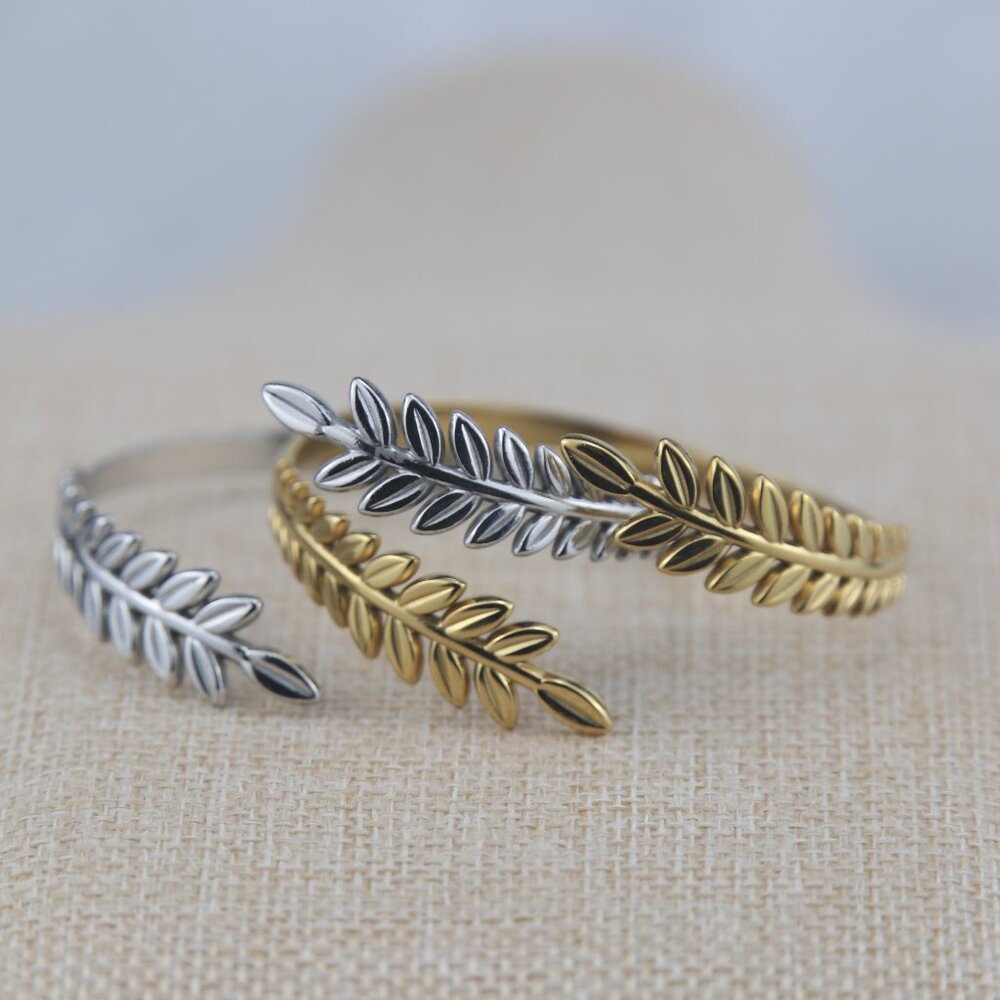 Stainless Steel Leaf Cuff Bracelet – Gold or Silver Electroplated